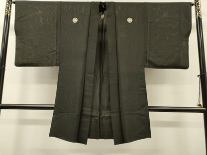 平和屋着物▽男性　黒紋付　長羽織　スリーシーズン　春夏秋　塵除け　絽　正絹　逸品　DABG5733fe