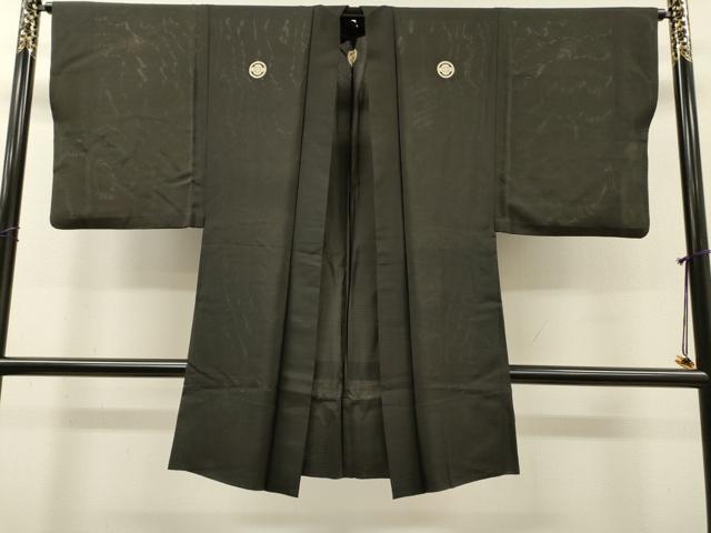 平和屋着物▽男性　黒紋付　長羽織　スリーシーズン　春夏秋　塵除け　絽　正絹　逸品　DABG5733fe