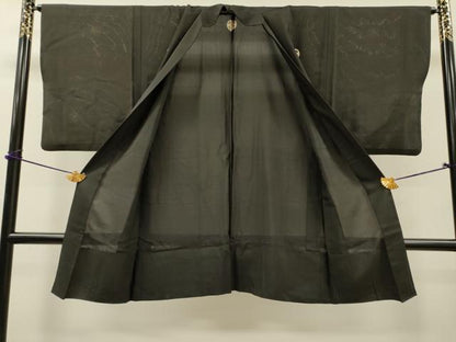 平和屋着物▽男性　黒紋付　長羽織　スリーシーズン　春夏秋　塵除け　絽　正絹　逸品　DABG5733fe