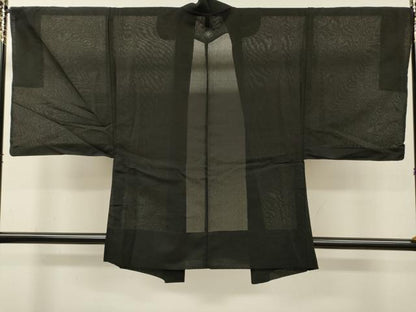 平和屋着物▽男性　羽織　スリーシーズン　春夏秋　塵除け　霞紋紗　黒地　正絹　逸品　DABG5734fe