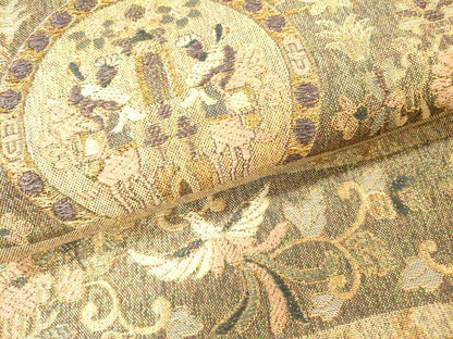 平和屋着物▼佐賀錦　六通柄袋帯　向かい鳥狩猟花絵皿文　金糸　正絹　逸品　DABG5736fe