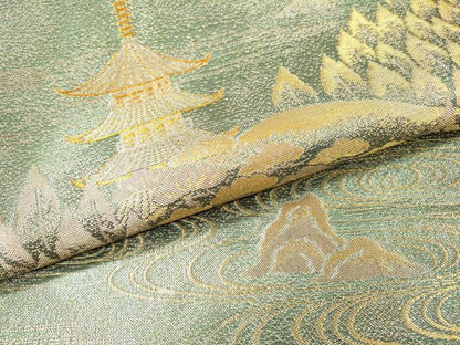 平和屋着物▼六通柄袋帯　龍安寺　金糸　正絹　逸品　DABG5742fe