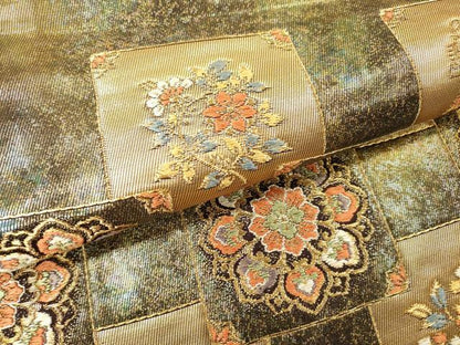 平和屋着物▼六通柄袋帯　花喰い鳥　正倉院花鳥文　金糸　引箔　正絹　逸品　DABG5753fe