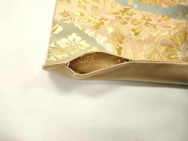 平和屋着物▼西陣　服部織物謹製　六通柄袋帯　唐織　道長更紗花唐草文　金銀糸　正絹　逸品　DABG5764fe