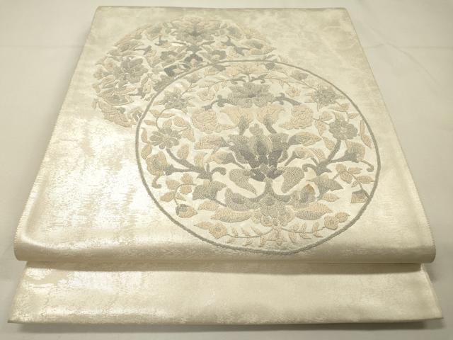 平和屋着物▼中国三大刺繍　相良刺繍　総刺繍　太鼓柄袋帯　花丸文　銀糸　正絹　逸品　DABG5766fe