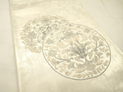 平和屋着物▼中国三大刺繍　相良刺繍　総刺繍　太鼓柄袋帯　花丸文　銀糸　正絹　逸品　DABG5766fe