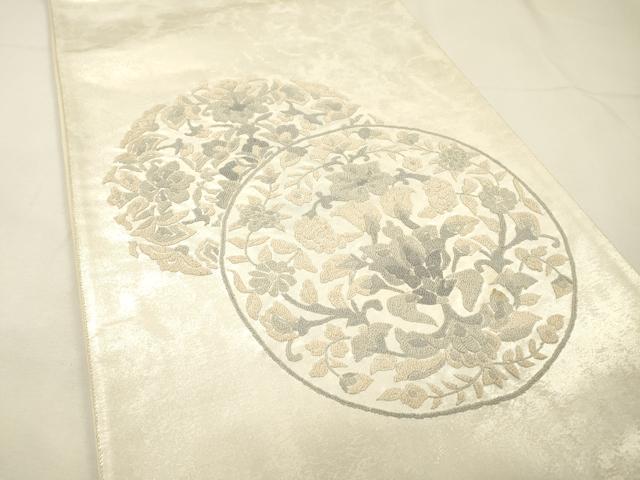平和屋着物▼中国三大刺繍　相良刺繍　総刺繍　太鼓柄袋帯　花丸文　銀糸　正絹　逸品　DABG5766fe