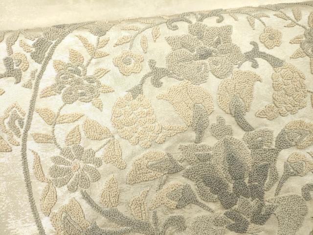 平和屋着物▼中国三大刺繍　相良刺繍　総刺繍　太鼓柄袋帯　花丸文　銀糸　正絹　逸品　DABG5766fe