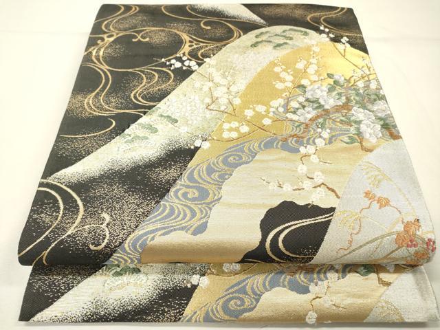 平和屋着物▼六通柄袋帯　唐織　紹巴　琳派遠山四季文　金銀糸　正絹　逸品　DABG5778fe