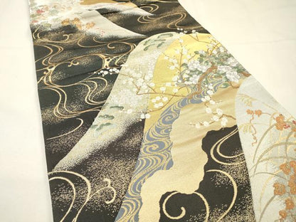平和屋着物▼六通柄袋帯　唐織　紹巴　琳派遠山四季文　金銀糸　正絹　逸品　DABG5778fe