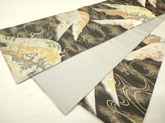 平和屋着物▼六通柄袋帯　唐織　紹巴　琳派遠山四季文　金銀糸　正絹　逸品　DABG5778fe