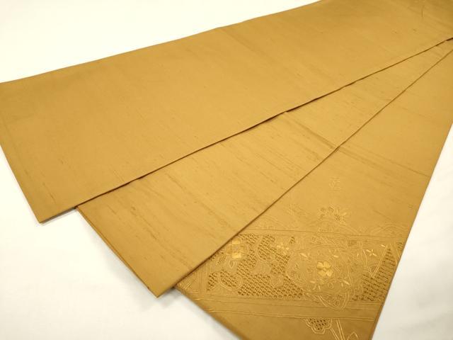 平和屋着物●中国三大刺繍　スワトウ刺繍　汕頭刺繍　相良刺繍　総刺繍　太鼓柄袋帯　紬地　正倉院花文　山吹茶色　正絹　逸品　DABG5782fe