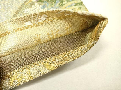 平和屋着物▼両面　六通柄袋帯　唐織　光琳花扇　琳派　宗達　松島図　金糸　正絹　逸品　DABG5786fe