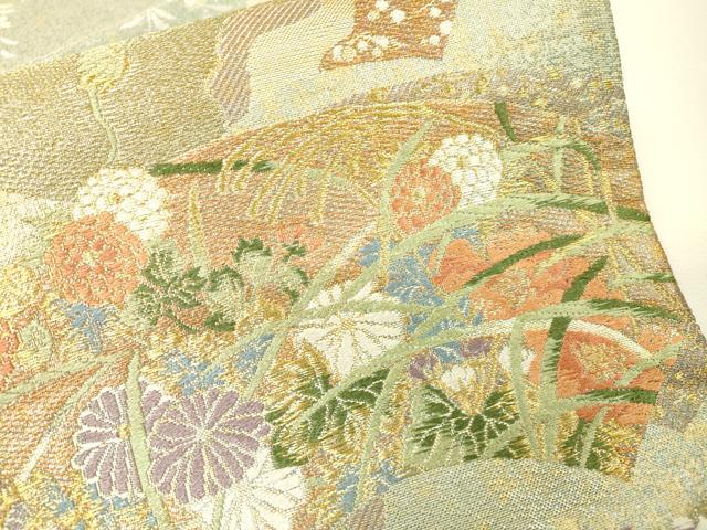 平和屋着物▼両面　六通柄袋帯　唐織　光琳花扇　琳派　宗達　松島図　金糸　正絹　逸品　DABG5786fe
