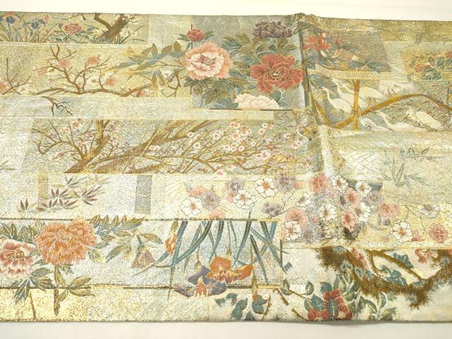 西陣あさぎ 近代花鳥画 袋帯 リス 鳥 動物 正絹 全通 H313 平和屋着物▽極上 西陣あさぎ 両面 全通全景柄袋帯 近代花鳥画