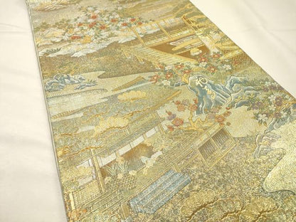 平和屋着物▼極上　西陣あさぎ　両面　六通柄袋帯　松寿の袖度　本金プラチナ二重箔　正絹　逸品　DABG5830fe