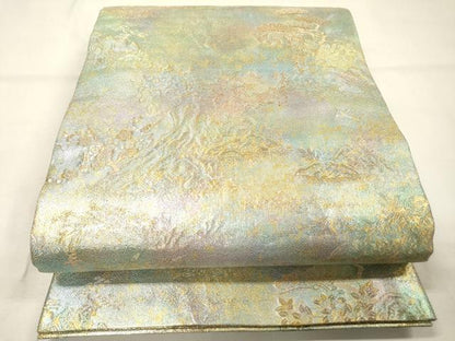 平和屋着物▼極上　西陣あさぎ　両面　六通柄袋帯　松寿の袖度　本金プラチナ二重箔　正絹　逸品　DABG5830fe