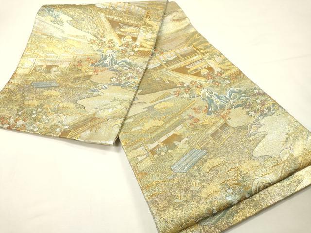 平和屋着物▼極上　西陣あさぎ　両面　六通柄袋帯　松寿の袖度　本金プラチナ二重箔　正絹　逸品　DABG5830fe