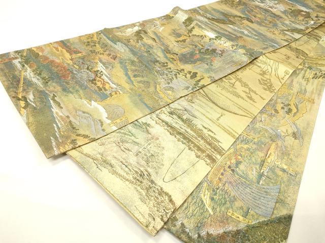 平和屋着物▼極上　西陣あさぎ　両面　全通全景柄袋帯　廣重名作集　六十餘州名勝圖會　本金プラチナ二重箔　正絹　逸品　DABG5831fe