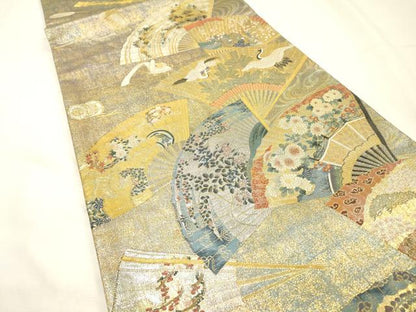 平和屋着物▼極上　西陣あさぎ　両面　全通全景柄袋帯　徳川美術館秘蔵　本金プラチナ二重箔　正絹　逸品　DABG5835fe