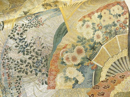 平和屋着物▼極上　西陣あさぎ　両面　全通全景柄袋帯　徳川美術館秘蔵　本金プラチナ二重箔　正絹　逸品　DABG5835fe