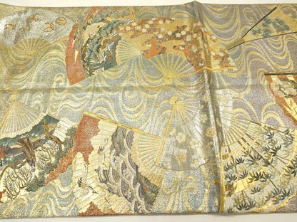 平和屋着物▼極上　西陣あさぎ　両面　全通全景柄袋帯　徳川美術館秘蔵　本金プラチナ二重箔　正絹　逸品　DABG5835fe