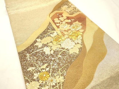 平和屋着物▼太鼓柄袋帯　刺繍　屏風花文　金銀彩　正絹　逸品　未使用　DABG5843fe