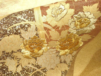 平和屋着物▼太鼓柄袋帯　刺繍　屏風花文　金銀彩　正絹　逸品　未使用　DABG5843fe