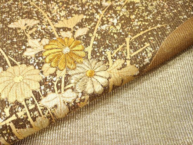 平和屋着物▼太鼓柄袋帯　刺繍　屏風花文　金銀彩　正絹　逸品　未使用　DABG5843fe