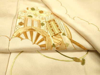 平和屋着物▼訪問着　駒刺繍　総刺繍　御所車文　金糸　正絹　逸品　DABG5866fe