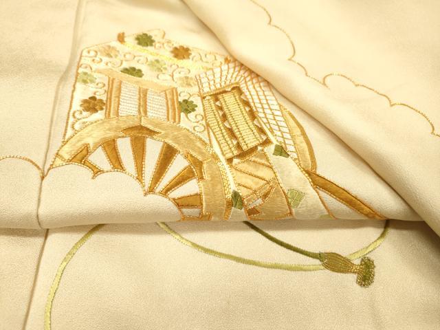 平和屋着物▼訪問着　駒刺繍　総刺繍　御所車文　金糸　正絹　逸品　DABG5866fe