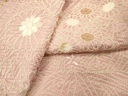 平和屋着物▼中国三大刺繍　相良刺繍　総刺繍　色留訪問着　草花文　金糸　正絹　逸品　DABG5868fe