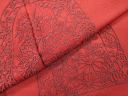 平和屋着物▼中国三大刺繍　相良刺繍　総刺繍　訪問着　草花　正絹　逸品　未使用　DABG5883fe
