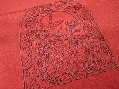 平和屋着物▼中国三大刺繍　相良刺繍　総刺繍　訪問着　草花　正絹　逸品　未使用　DABG5883fe