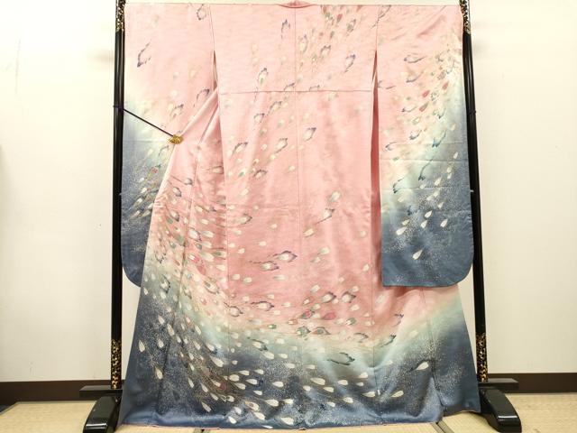 平和屋着物▼豪華振袖　駒刺繍　孔雀羽文　暈し染　金銀彩　正絹　逸品　DABG5888fe