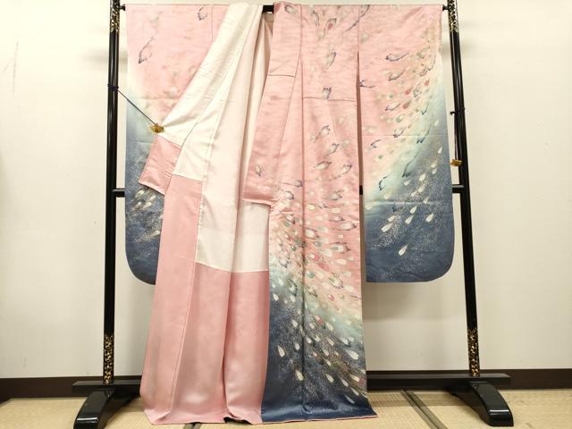 平和屋着物▼豪華振袖　駒刺繍　孔雀羽文　暈し染　金銀彩　正絹　逸品　DABG5888fe