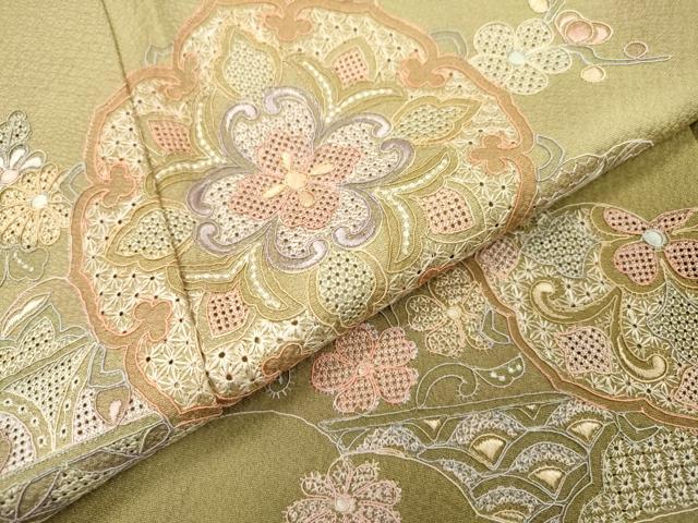 平和屋着物▼中国三大刺繍　スワトウ刺繍　汕頭刺繍　総刺繍　訪問着　正倉院霞芝花文　暈し染　正絹　逸品　未使用　DABG5893fe