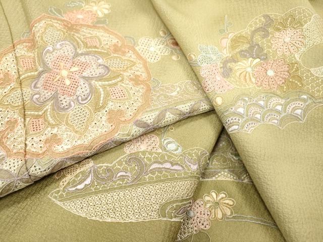 平和屋着物▼中国三大刺繍　スワトウ刺繍　汕頭刺繍　総刺繍　訪問着　正倉院霞芝花文　暈し染　正絹　逸品　未使用　DABG5893fe