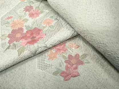 平和屋着物▼中国三大刺繍　スワトウ刺繍　汕頭刺繍　総刺繍　訪問着　亀甲紗綾形花文　暈し染　正絹　逸品　DABG5907fe