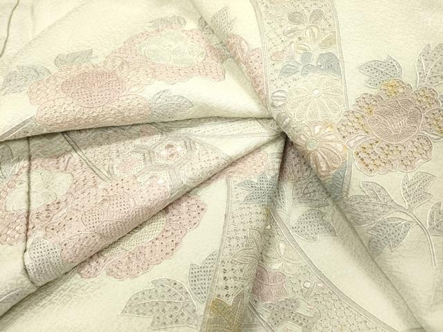 平和屋着物▼中国三大刺繍　スワトウ刺繍　汕頭刺繍　相良刺繍　総刺繍　訪問着　短冊吉祥花文　正絹　逸品　DABG5914fe