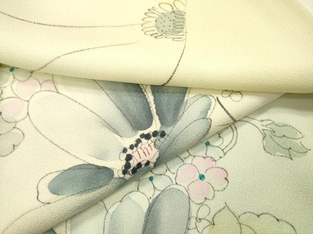 平和屋着物▼上質な小紋　手描き　草花　暈し染　正絹　逸品　DABG5918fe