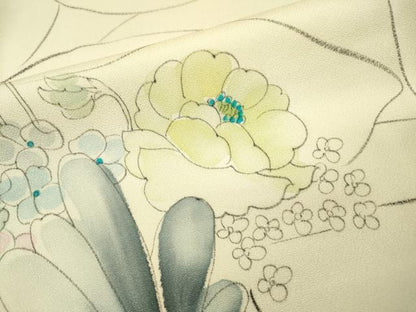 平和屋着物▼上質な小紋　手描き　草花　暈し染　正絹　逸品　DABG5918fe