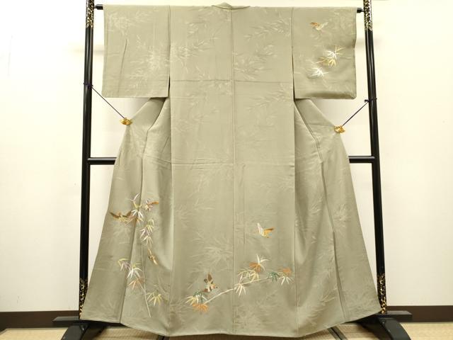 平和屋着物▼訪問着　総刺繍　雀　笹竹　金銀糸　正絹　逸品　DABG5935fe