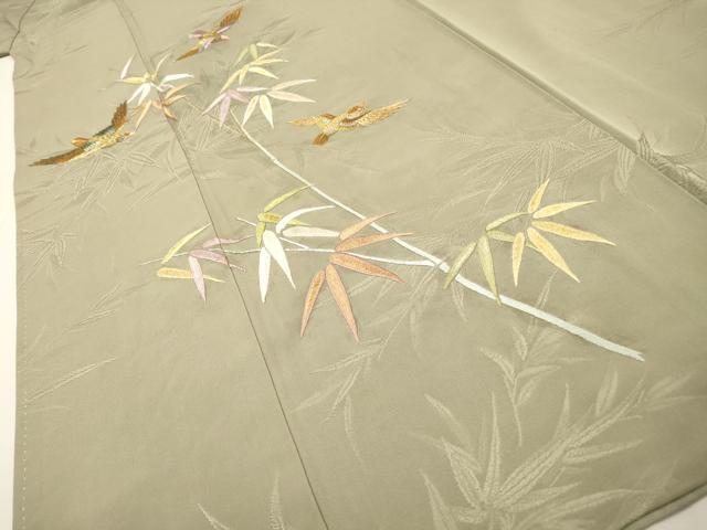 平和屋着物▼訪問着　総刺繍　雀　笹竹　金銀糸　正絹　逸品　DABG5935fe