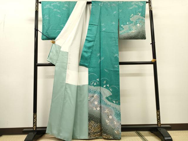 平和屋着物▼訪問着　道長鹿の子花文　暈し染　金銀彩　正絹　逸品　DABG5943fe