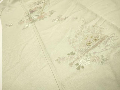 平和屋着物▼中国三大刺繍　スワトウ刺繍　汕頭刺繍　相良刺繍　総刺繍　訪問着　扇面花文　金糸　さが美扱い　正絹　逸品　DABG5948fe