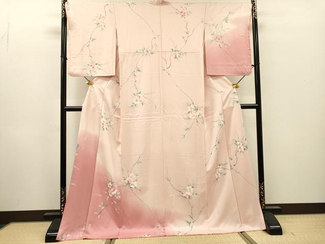 平和屋着物▼訪問着　手描き　枝花　暈し染　ロング丈　正絹　逸品　DABG5956fe