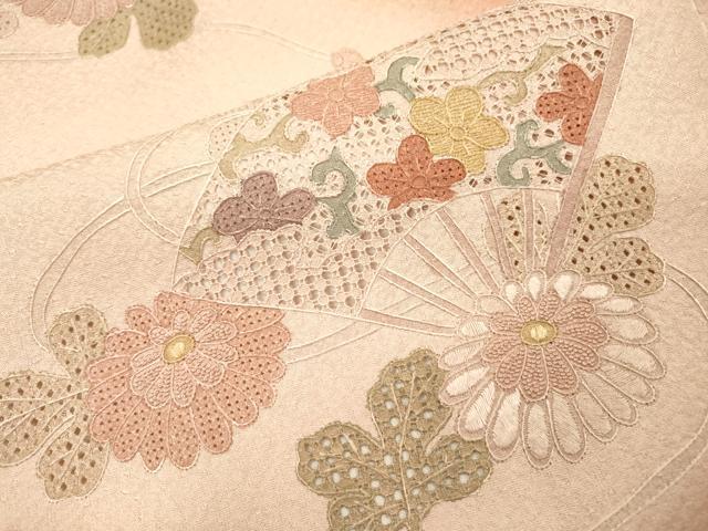平和屋着物▼中国三大刺繍　スワトウ刺繍　汕頭刺繍　相良刺繍　総刺繍　訪問着　扇面菊文　暈し染　正絹　逸品　DABG5959fe