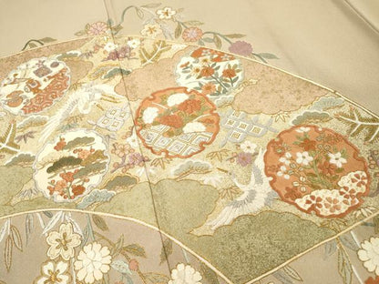平和屋着物▼豪華色留袖　刺繍　地紙宝尽くし花鳥文　金糸　正絹　逸品　DABG5962fe