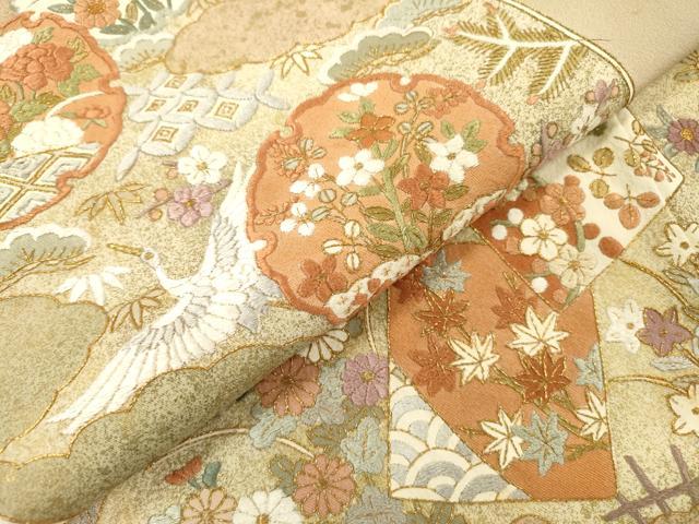 平和屋着物▼豪華色留袖　刺繍　地紙宝尽くし花鳥文　金糸　正絹　逸品　DABG5962fe